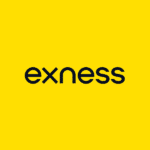 Exness logo on a bright yellow background.