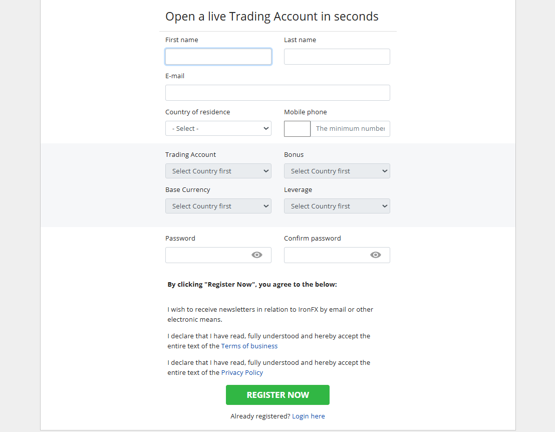 IronFx open account
