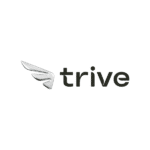 Trive logo featuring a silver wing and black text