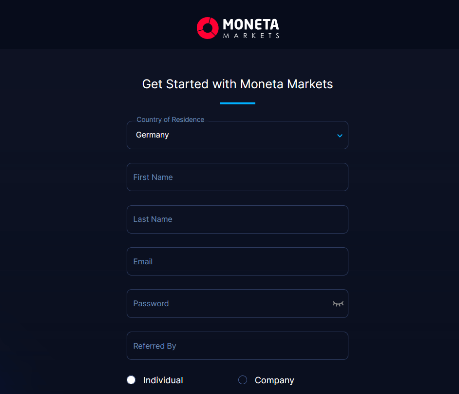 Moneta Markets sing up