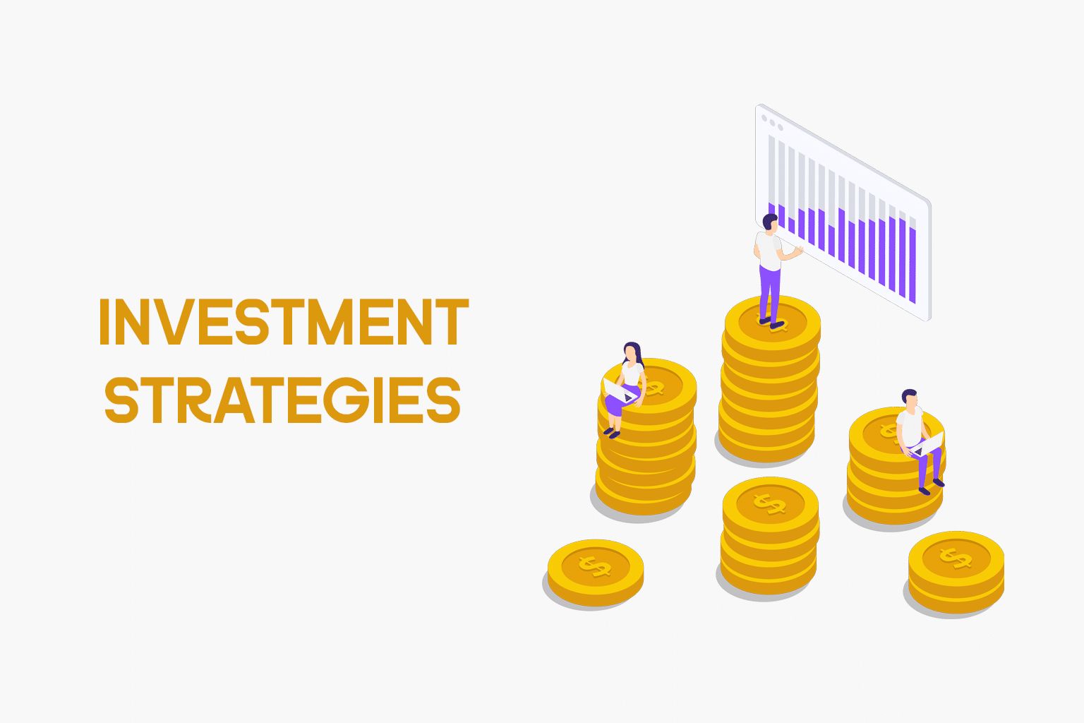 Illustration of investment strategies with coins and charts
