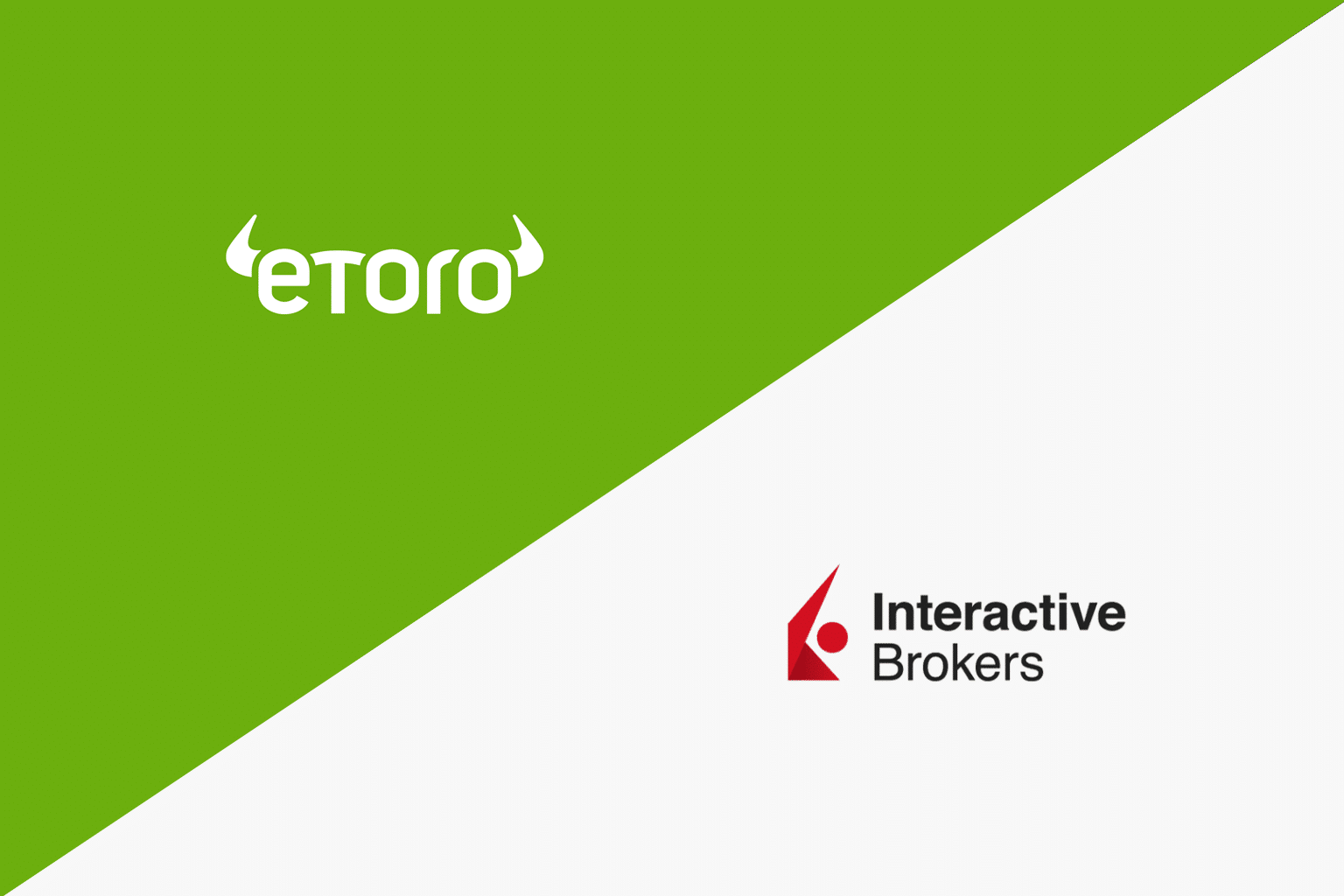 Comparison of eToro and Interactive Brokers logos on green and white backgrounds