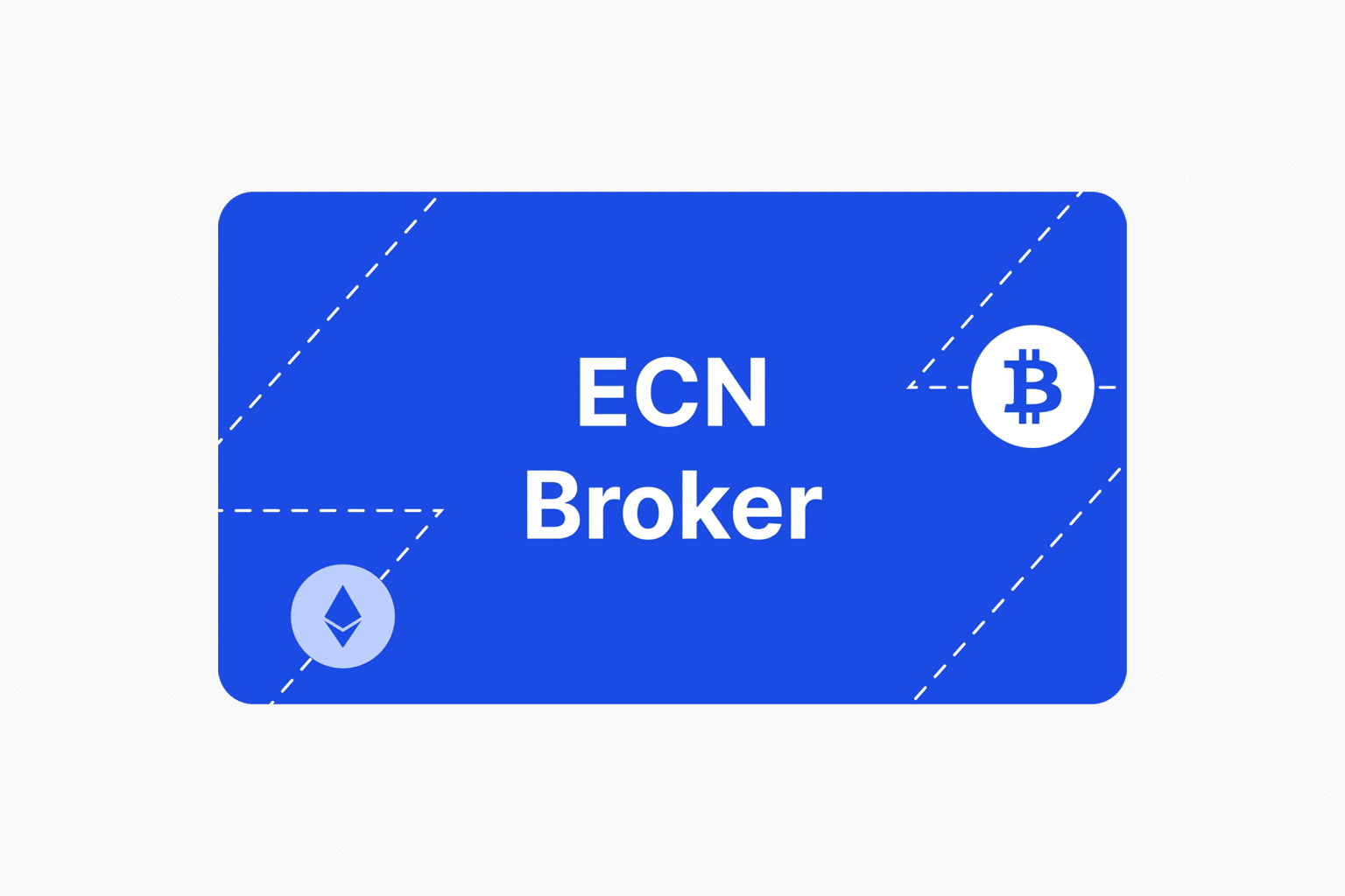 Graphic depicting an ECN Broker with cryptocurrency symbols.