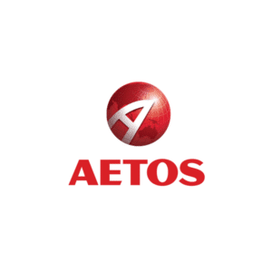 AETOS logo featuring a globe and stylized letter A.