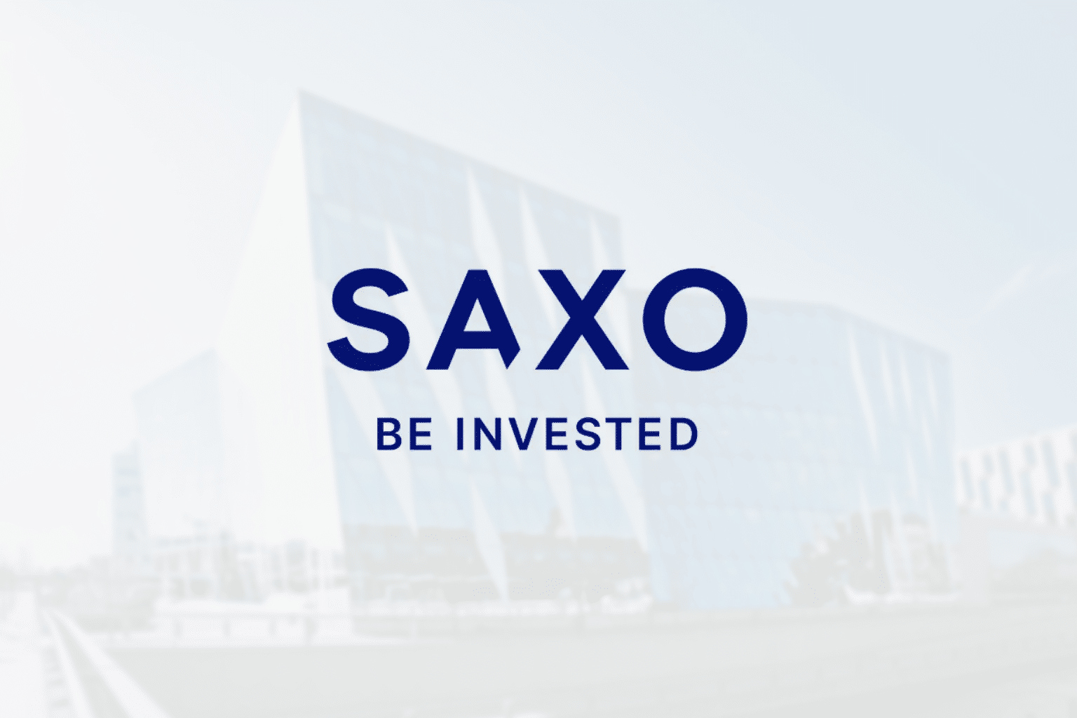 Saxo Bank logo with a modern architectural background