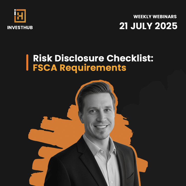 Webinar on FSCA risk disclosure requirements featuring a presenter.