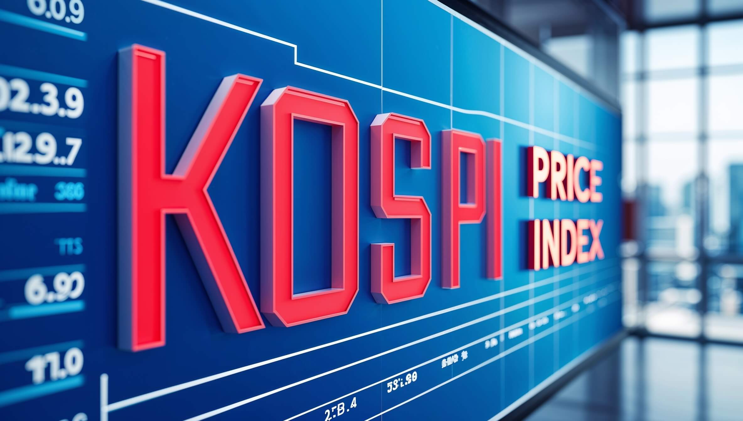 Banner showing a logo of the KOSPI Price Index that is in Red