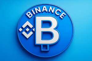 Binance logo displayed on a blue background