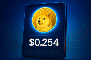 Parady DOGECOIN with dog with the value set at 0.254 USD