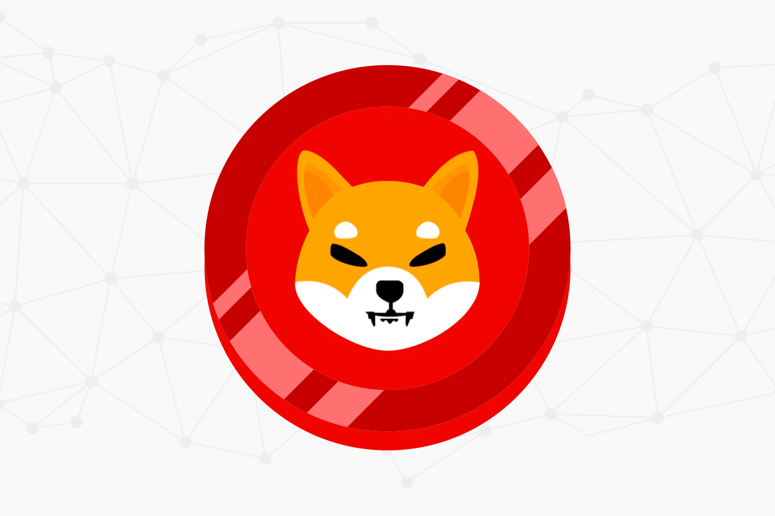 A stylized Shiba Inu symbol on a red background