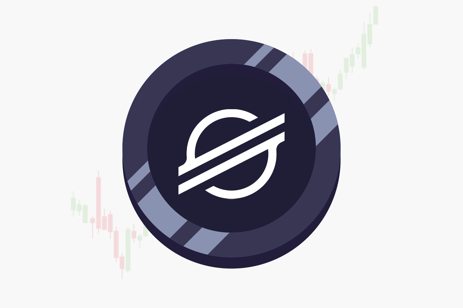 Stellar Lumens (XLM) symbol on a candlestick chart showing current price movement and bullish pennant technical analysis pattern