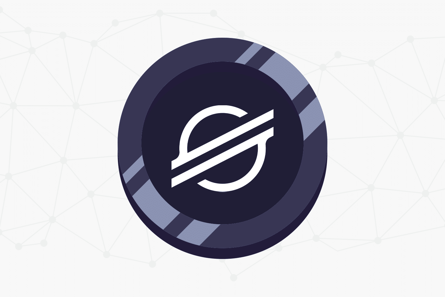 Stellar Lumens (XLM) logo on a blockchain graphic showing fast, low-cost cross-border payments between different financial systems