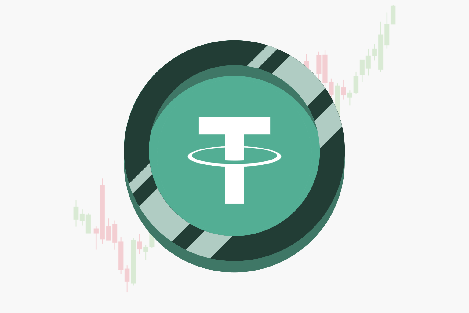 USDT (Tether) stablecoin logo on a digital trading chart, emphasizing its $1.00 peg and its status as the largest stablecoin by market capitalization and trading volume in the cryptocurrency market