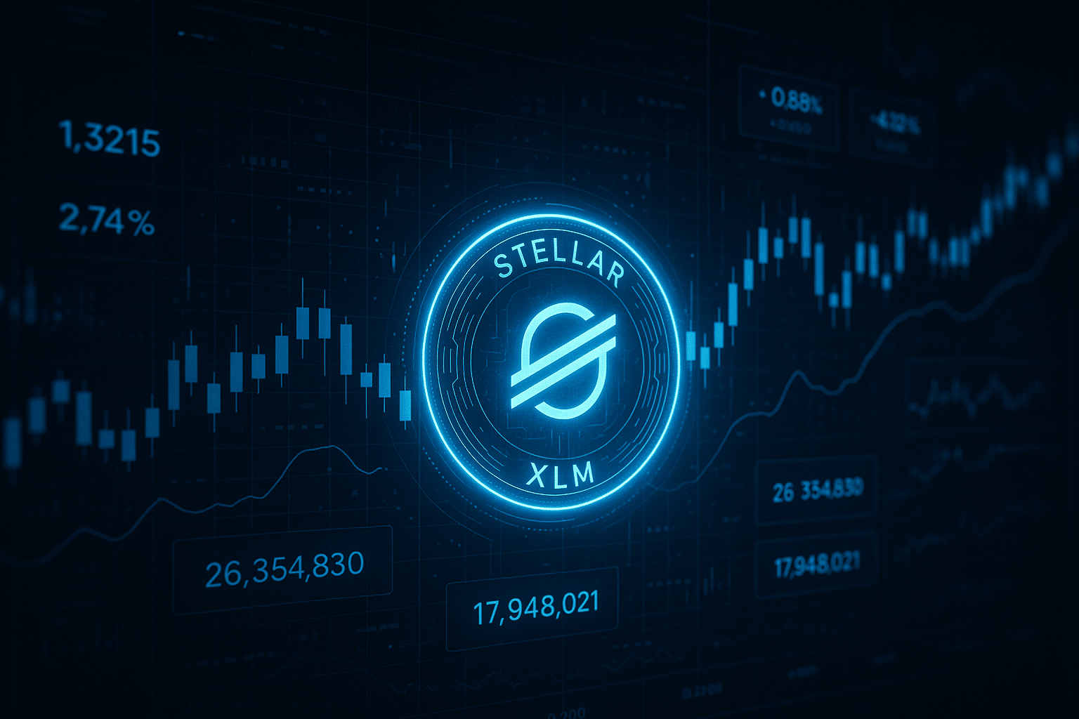 XLM price chart featuring Stellar logo and statistics