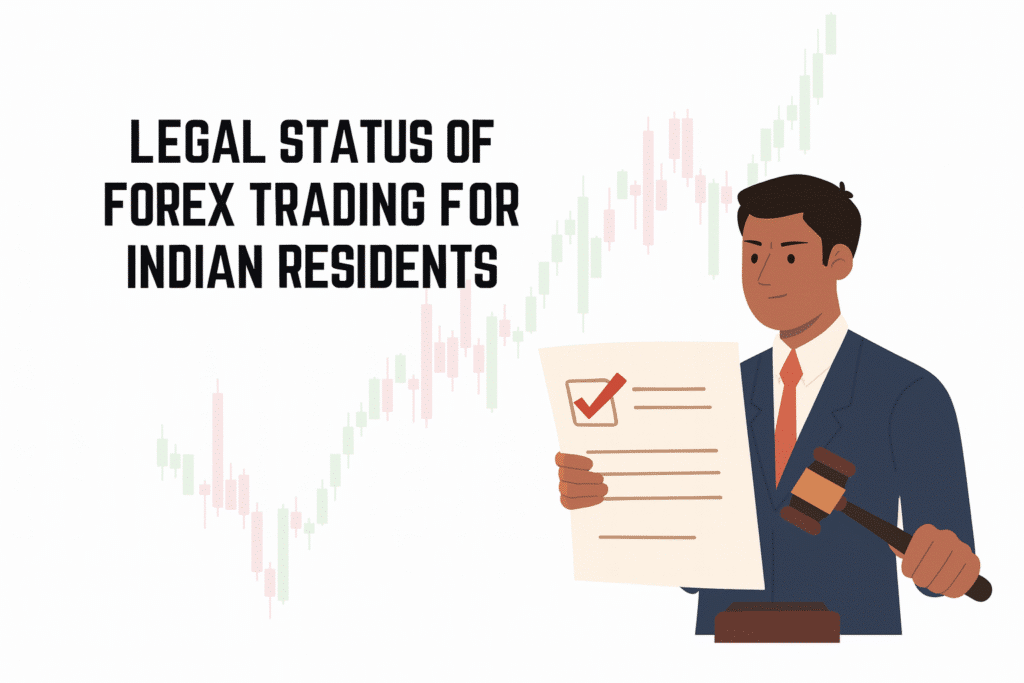 Illustration of a man holding a legal document about forex trading.