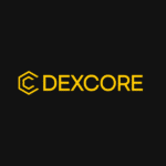 Dexkcore logo in yellow on a black background